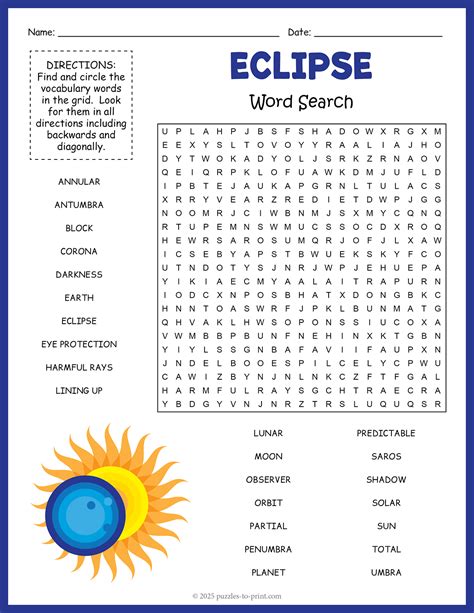 Free Printable Eclipse Word Search