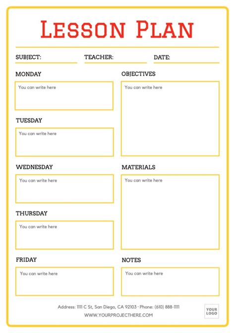 Free Printable Editable Lesson Plan Template