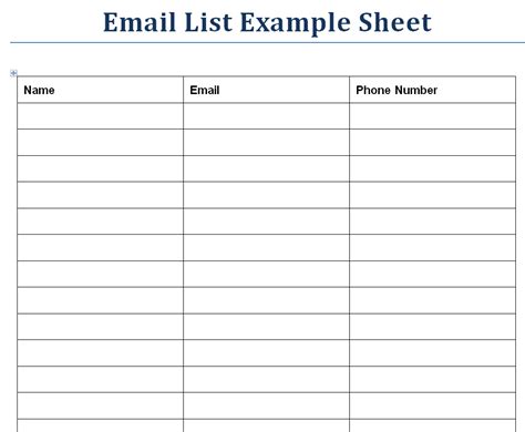 Free Printable Email List Template