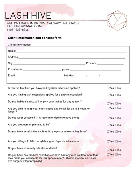 Free Printable Eyelash Extension Consent Form