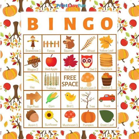 Free Printable Fall Bingo Cards For Large Groups