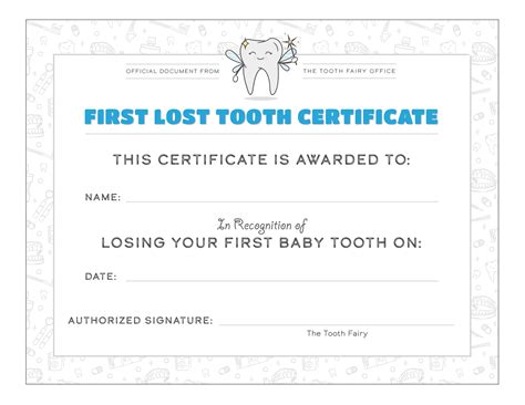 Free Printable First Lost Tooth Certificate