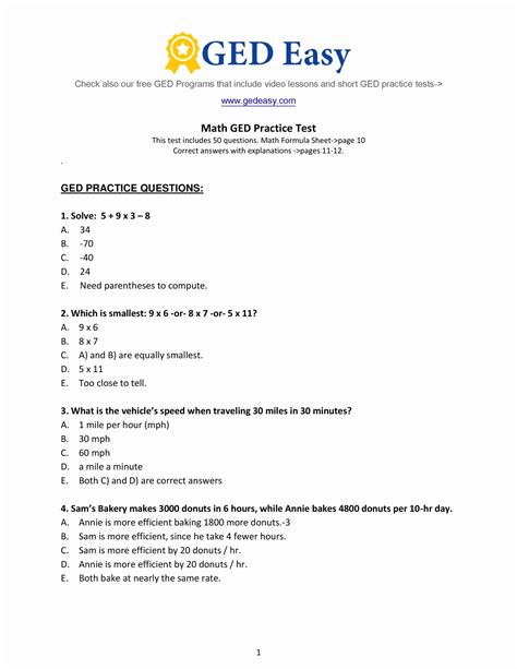 Free Printable Ged Practice Test With Answers Pdf 2020