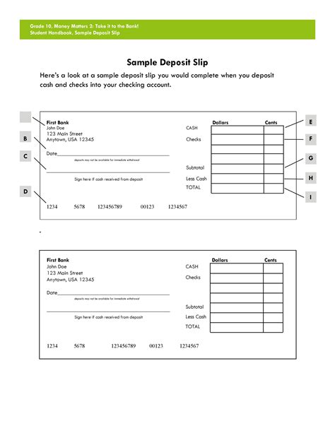 Free Printable Generic Deposit Slip