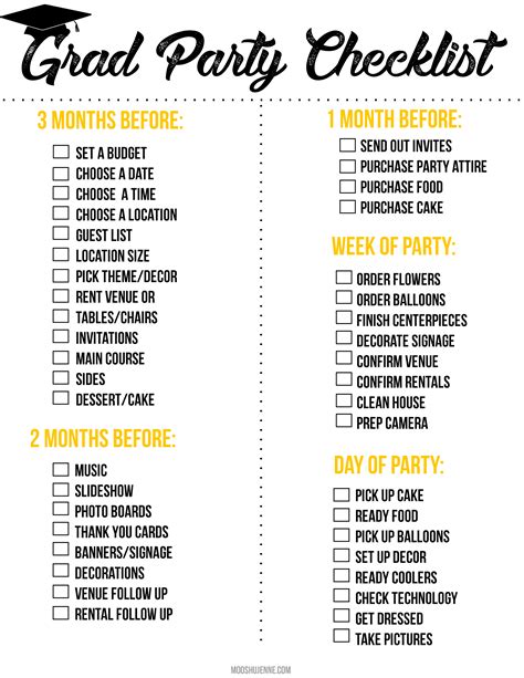 Free Printable Graduation Party Checklist