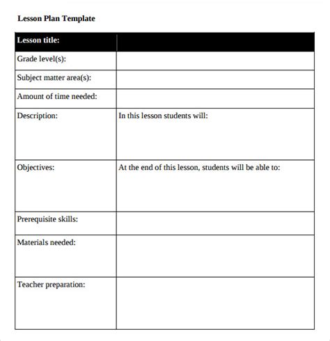 Free Printable High School Lesson Plan Template
