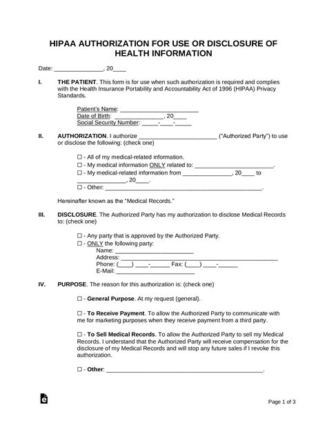 Free Printable Hipaa Authorization Form