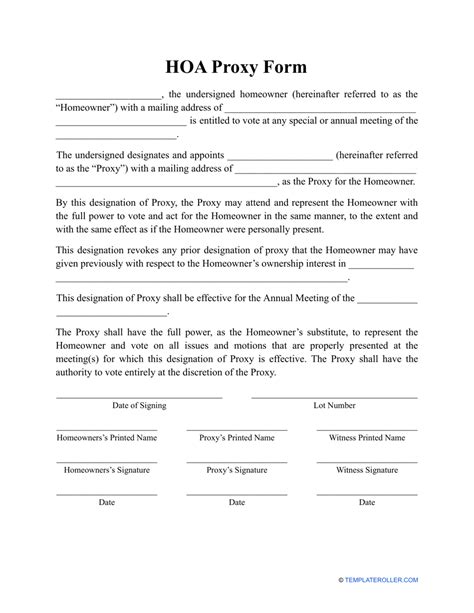 Free Printable Hoa Proxy Form