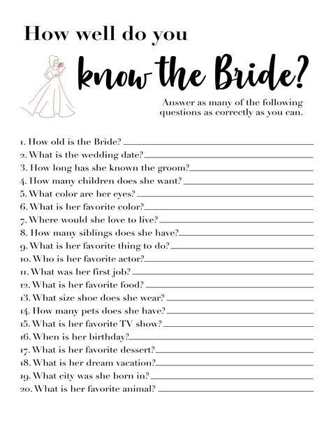 Free Printable How Well Do You Know The Bride