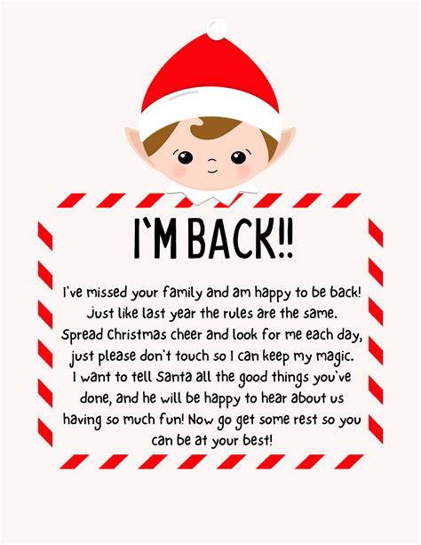 Free Printable Im Back Letter From Elf On The Shelf