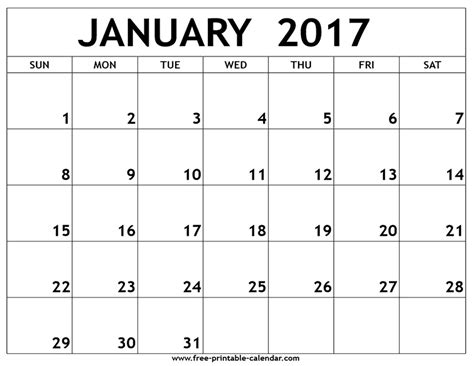 Free Printable January Calendar