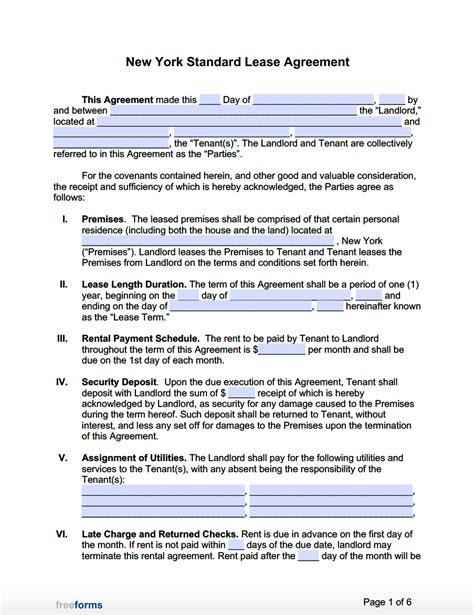 Free Printable Lease Agreement Ny