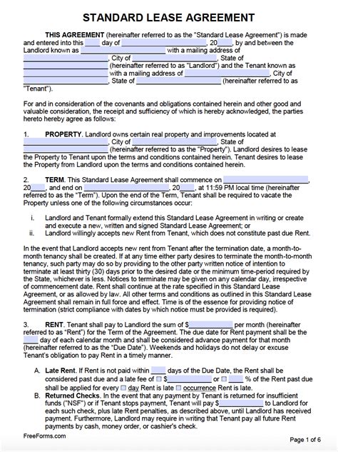 Free Printable Lease Agreement Template Word