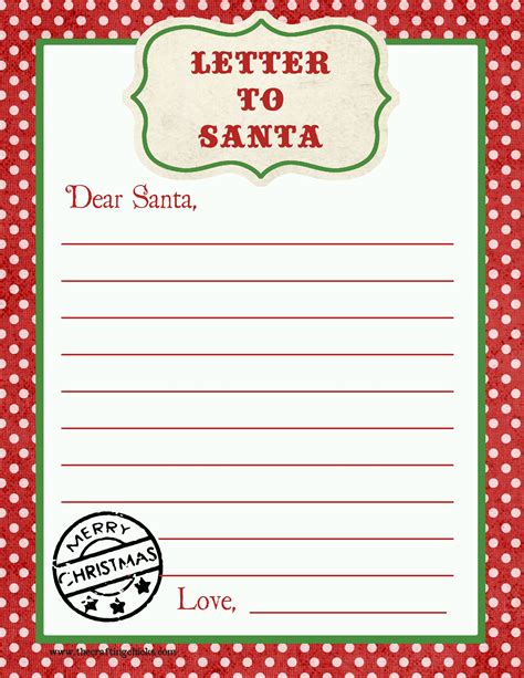 Free Printable Letter To Santa Template Word