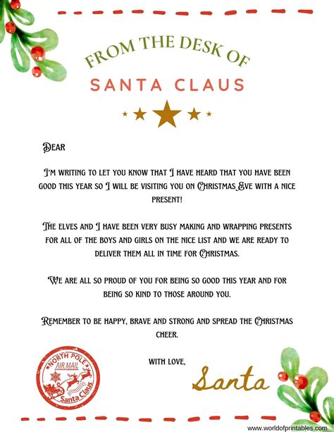 Free Printable Letters From Santa Templates