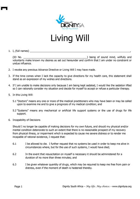 Free Printable Living Will Template