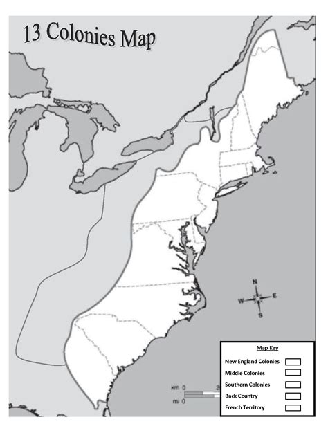 Free Printable Map Of The 13 Colonies