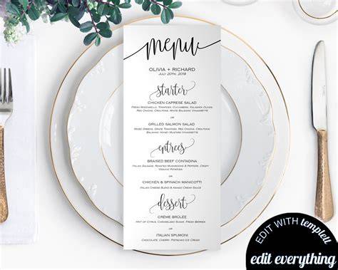 Free Printable Menu Cards Templates Gif