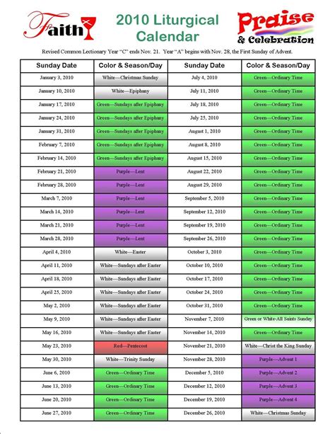 Free Printable Methodist Liturgical Calendar 2022