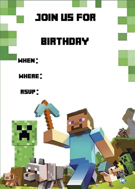 Free Printable Minecraft Birthday Invitations