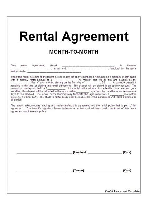 Free Printable Month To Month Rental Agreement Pdf