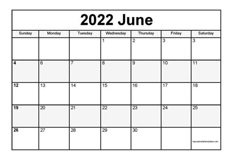Free Printable Monthly Calendar June 2022