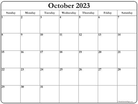 Free Printable Monthly Calendar October 2023