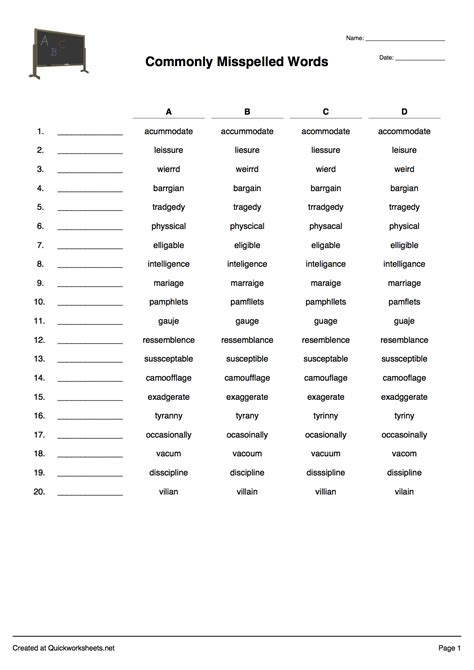 Free Printable Multiple Choice Spelling Test Maker