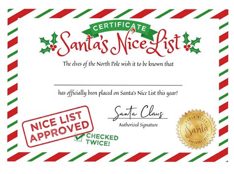 Free Printable Nice List Certificate Template