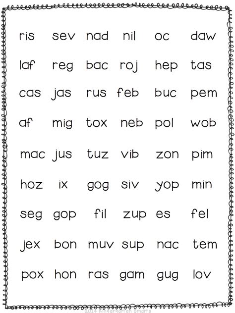 Free Printable Nonsense Words List