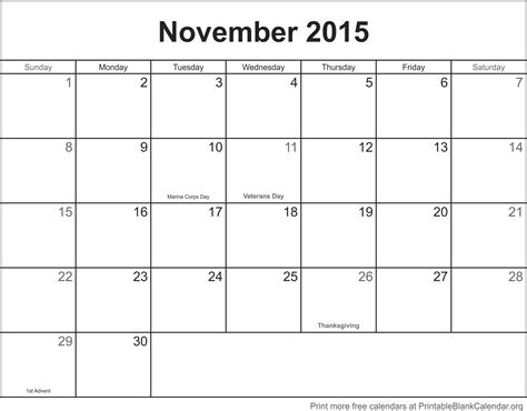 Free Printable Nov 2015 Calendar