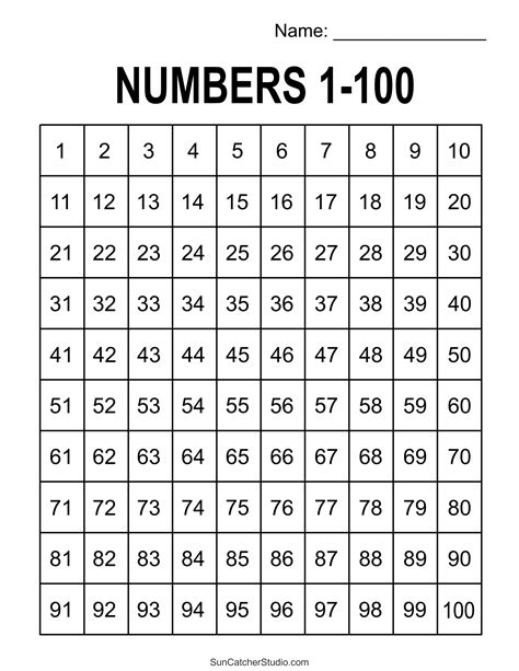 Free Printable Number Chart 1-100