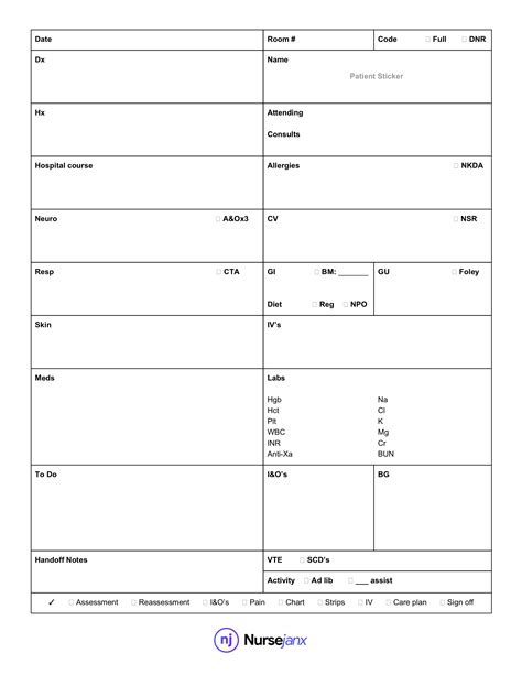 Free Printable Nurse Report Sheet