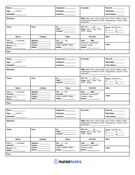 Free Printable Nursing Report Sheet