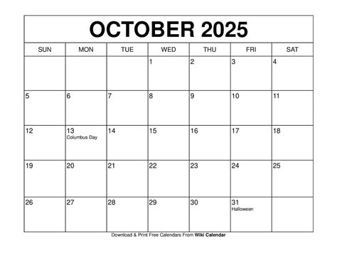 Free Printable Oct 2015 Calendar