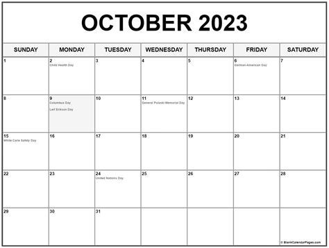 Free Printable October 2023 Calendar With Holidays