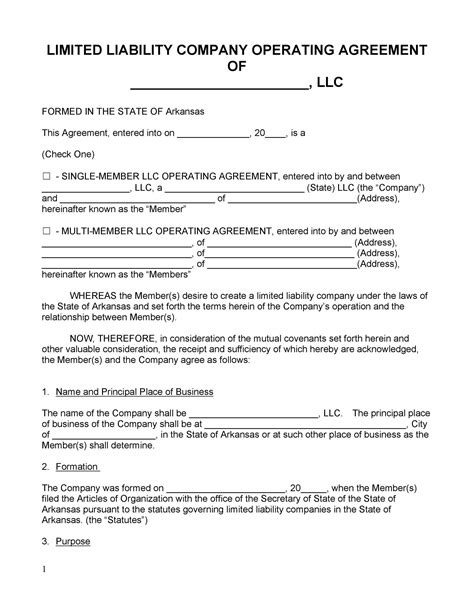 Free Printable Operating Agreement