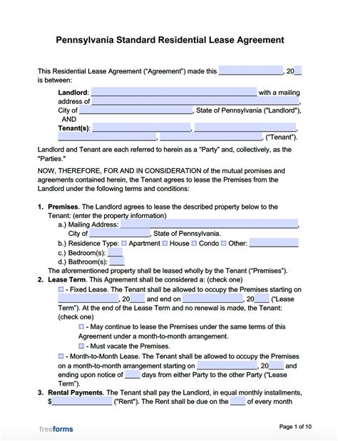 Free Printable Pa Lease Agreement
