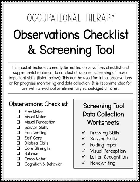 Free Printable Pdf Printable Occupational Therapy Screening Checklist