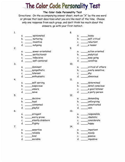 Free Printable Personality Test For Adults
