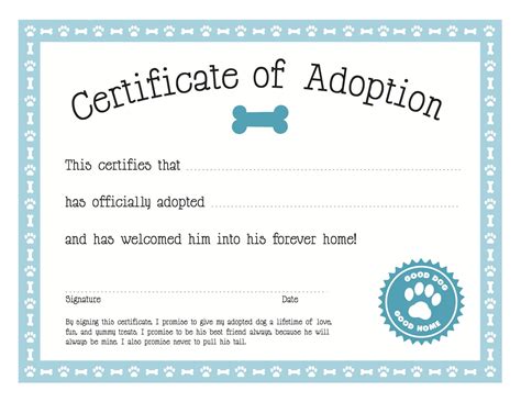 Free Printable Pet Adoption Certificate