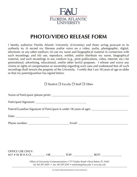 Free Printable Photo Release Form
