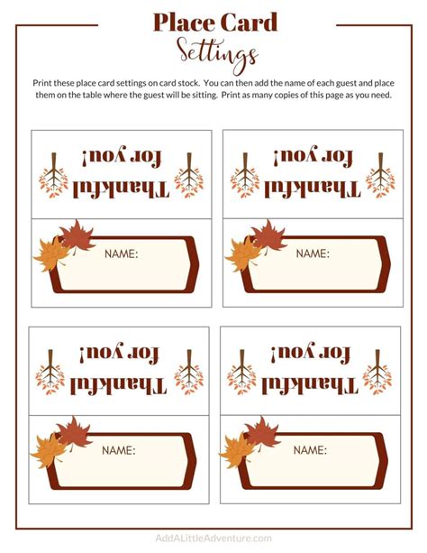 Free Printable Place Cards Template Thanksgiving