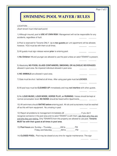 Free Printable Pool Waiver Form