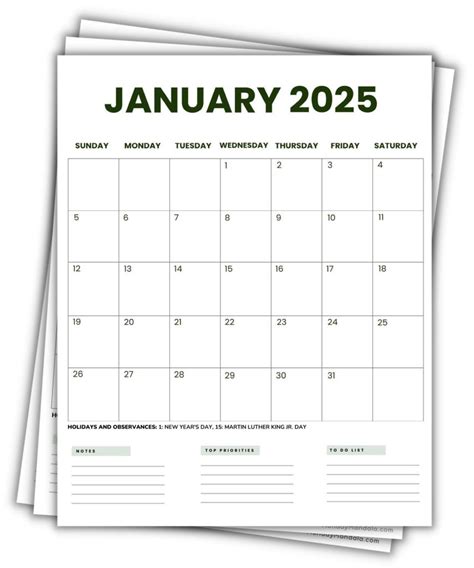 Free Printable Portrait Calendars 2025