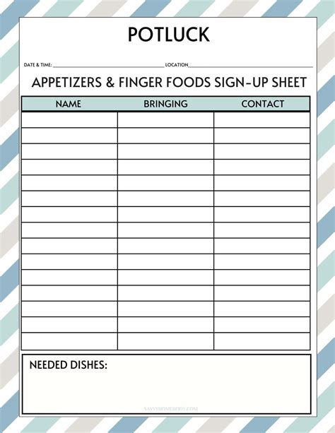 Free Printable Potluck Sign Up Template