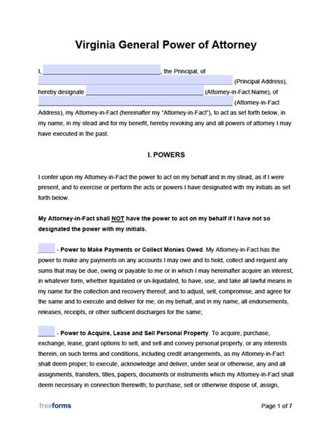 Free Printable Power Of Attorney Form Virginia