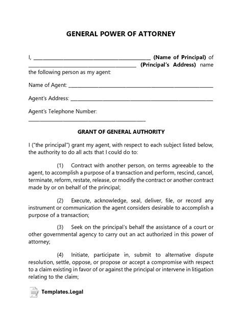 Free Printable Power Of Attorney Template