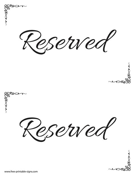 Free Printable Printable Reserved Signs