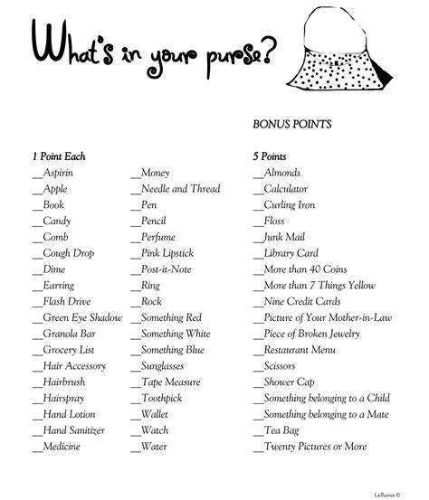 Free Printable Purse Scavenger Hunt